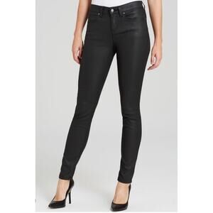 Eileen Fisher Organic Cotton Skinny Waxed Denim Jeans 6 Black Rock Goth Mobwife